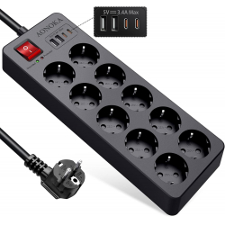 Chollo - AONOKA Regleta Eléctrica 10 Tomas + 4 USB