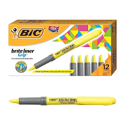 Chollo - BIC Brite Liner Grip Highlighter Yellow (Pack de 12) | GBL11-YELLOW
