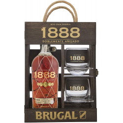 Pack Ron Premium Brugal 1888 con Estuche madera + 2 Vasos