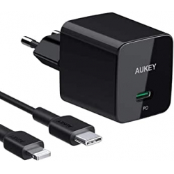 Chollo - Cargador de pared Aukey PA-Y18 USB-C 18W PD &plus; Cable USB-C a Lightning MFi
