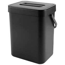 Chollo - Cesta de compost de cocina para encimera o compostaje bajo fregadero, cubo de basura interior con tapa impermeable extraíble negra
