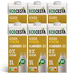 ECOCESTA Bebida Vegetal de Almendra Sin Azúcar Bio 1L (Pack de 6)