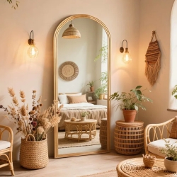 Chollo - Espejo de Pie Arco 160&times;50cm de Madera Maciza&comma; Cuerpo Completo HD Antidistorsi&oacute;n&comma; Dormitorio Sala Vestidor