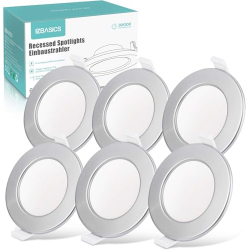 Chollo - EZBASICS Juego de 1-Pack LED empotrables&comma; 6 W&comma; 450 ledes&comma; 26 mm de profundidad&comma; foco de techo impermeable&comma; blanco c&aacute;lido 3000 K&comma; CA 220 V-240 V&comma; plate