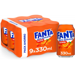 Fanta Naranja Zero Azúcares Añadidos Lata 33cl (Pack de 9)