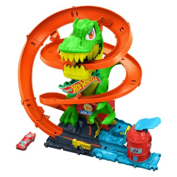 Chollo - Hot Wheels T-Rex Batalla en llamas Conjunto de pista&comma; conjunto de juego con pista y cami&oacute;n de bomberos met&aacute;lico de juguete a escala 1&colon;64&comma; 45&comma;72cm de a