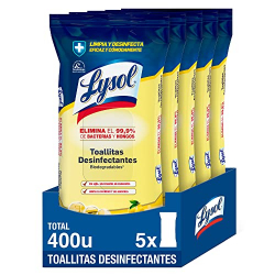 Lysol Toallitas Desinfectantes para Superficies 80 unidades (Pack de 5)