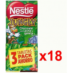 Nestlé Jungly Tableta de Chocolate y Galleta 125g (Pack de 54)