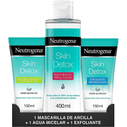Chollo - Neutrogena Rutina Skin Detox Pack Gel Exfoliante 150ml + Agua Micelar 400ml + Mascarilla de Arcilla 150ml