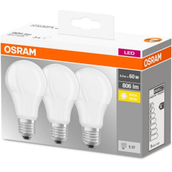 OSRAM LED Base Classic A60 E27 8.5W 806LM 2700K Frosted (Pack de 3)