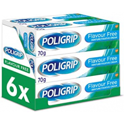 Chollo - Pack 6x Crema fijadora para dentaduras postizas Poligrip Flavour Free 70g