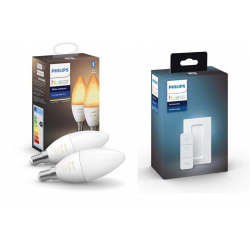 Chollo - Pack Philips Hue: 2 Bombillas White Ambiance E14 + Interruptor Dimmer Switch
