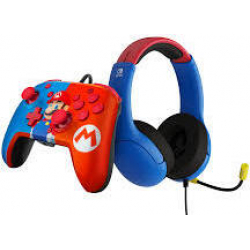 PDP Airlite Neon Pop Wired Headset + Rematch Mario Controller Bundle | 500-230-MAR