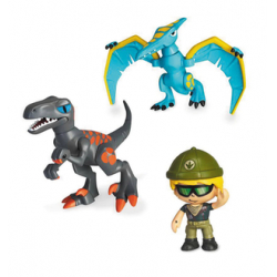Chollo - Pinypon Action Wild Pack 1 Figura &plus; 2 Dinosaurios &vert; Famosa 700016684