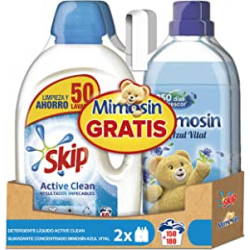 Chollo - Skip Líquido Active Clean 2x 50 lavados + Mimosin Azul Vital 2x 60 lavados