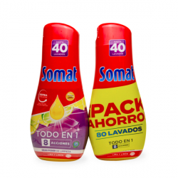 Chollo - Somat Todo en 1 Gel Lavavajillas Lima y Lim&oacute;n 8 Acciones 2 Unidades 80 Lavados