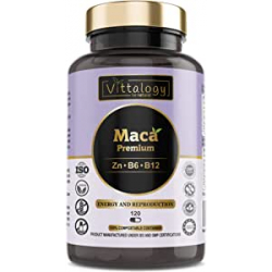 Vittalogy Maca Premium. Maca Andina Pura 4000 mg Con Vitaminas B6 Y B12 Y Zinc. Raíz De Maca Peruana. Vigorizante. 120 Cápsulas.