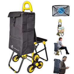 Chollo - VOUNOT Carro de la Compra de 6 Ruedas Plegable con Asiento y Bolsa T&eacute;rmica de 36 L&comma; para Subir Escaleras&comma; Negro